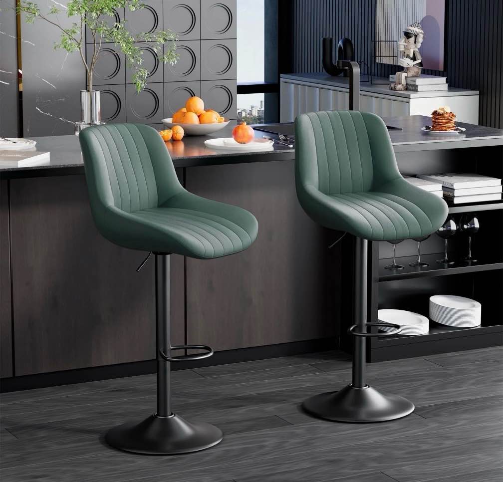 Hawsaiy Adjustable Bar Stools Set of 2, Swivel Counter Height Bar Chairs with Back, Modern Technical Fabric Barstools for Kitchen Island & Home, Green