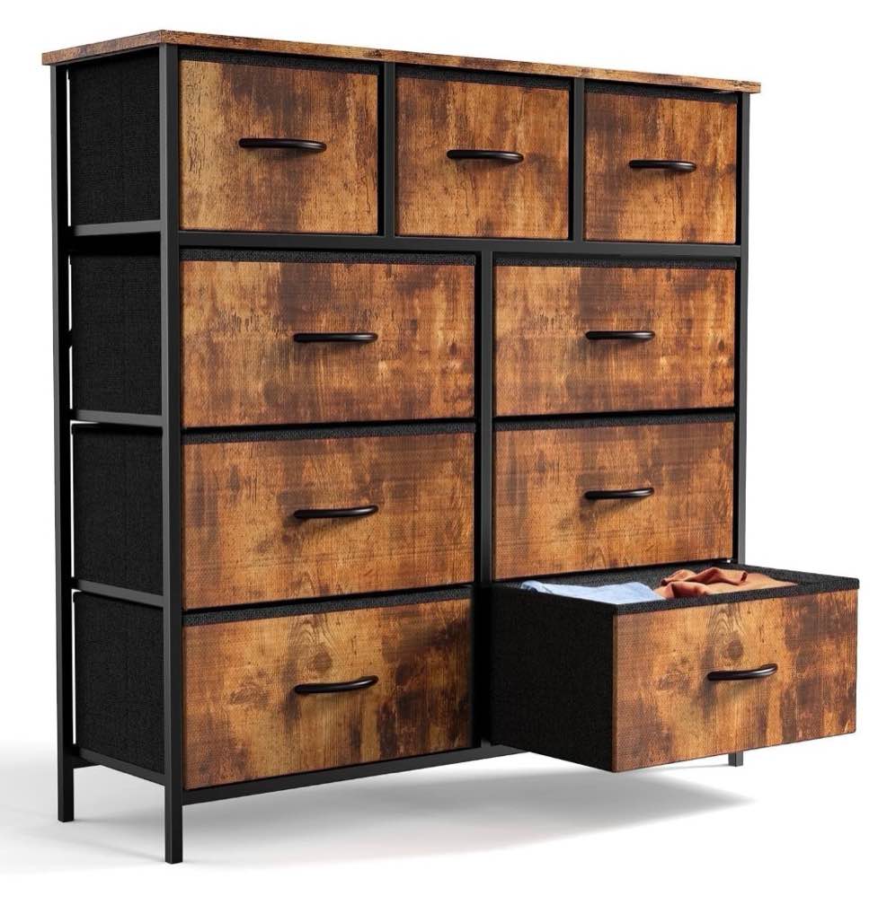 edx 9 Drawer Fabric Dresser for Bedroom, Chest of Drawer Organizer Storage Cabinet for Closet, Entryway, Rust Brown