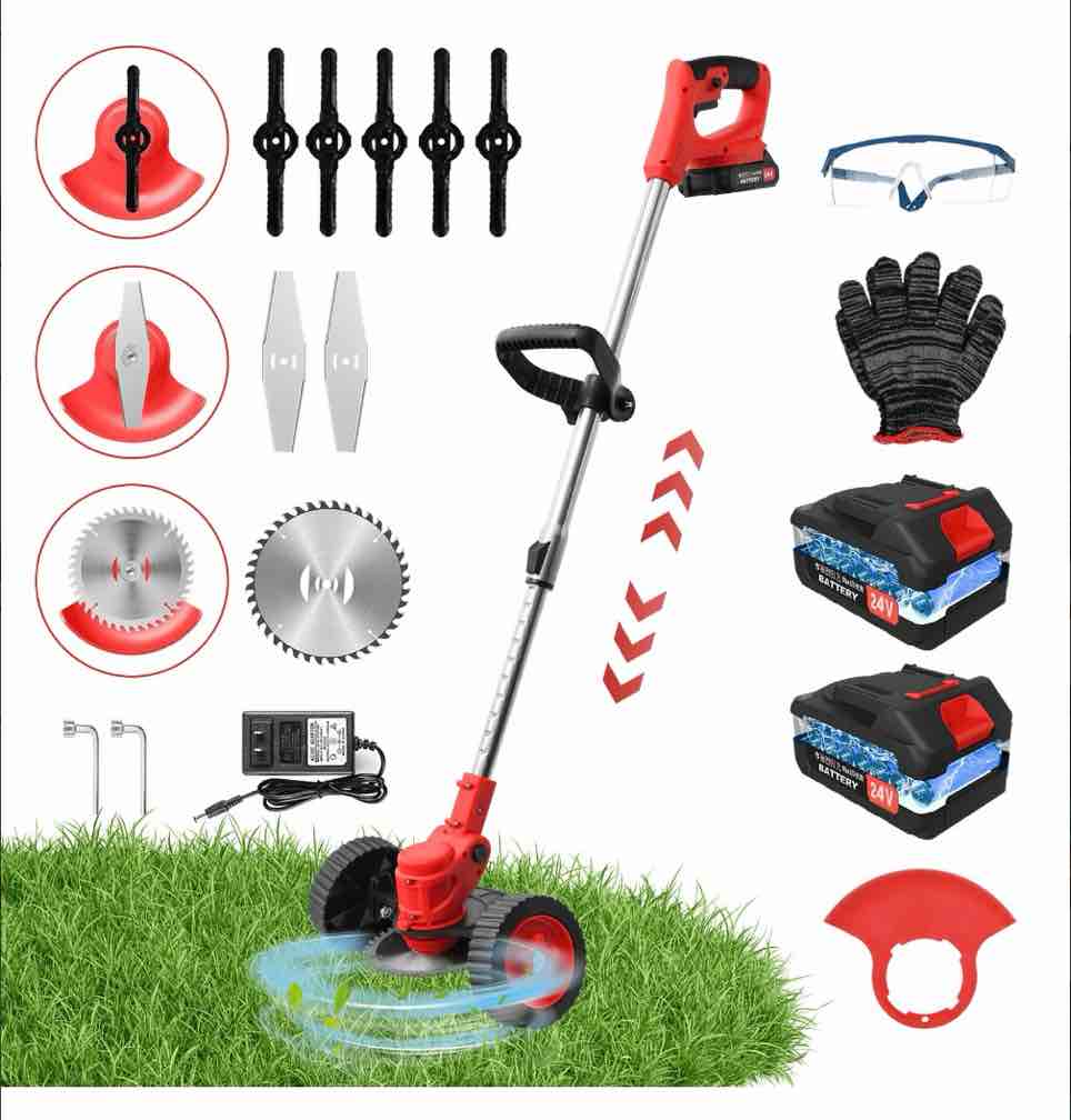 Grass Trimmer Cordless Electric Weed Eaters & Weed Trimmer, Weed Lawn Edge Trimmer, Mower with Upgraded Wheels & 2 Batteries