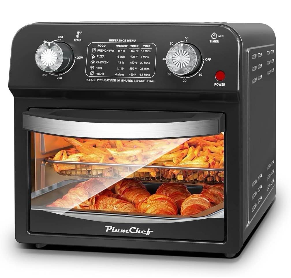 plum chef 13 quart air fryer  oil-less air fryer toaster oven combo with digital recipe  1500w  black