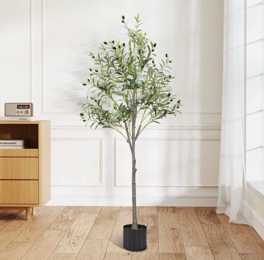 LIZEVINC Artificial Olive Tree Faux Olive Plant Indoor,Artificial Plants with Natural Wood Trunk and Lifelike Fruits,Faux Olive Tree for Office Home Decor mini 