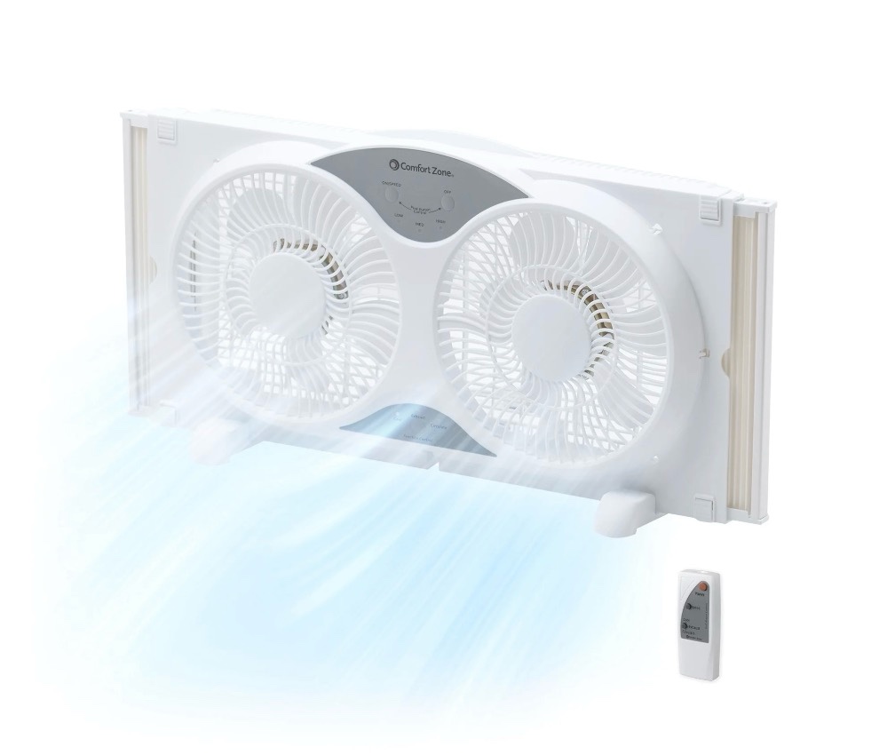 comfort zone 9 reversible twin window fan with remote control white