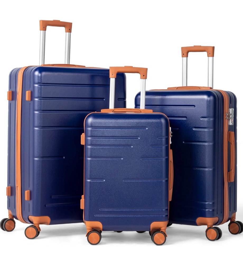 zimtown luggage 3 piece set abs hardside lightweight suitcase with tsa lock spinner wheels, navy blue