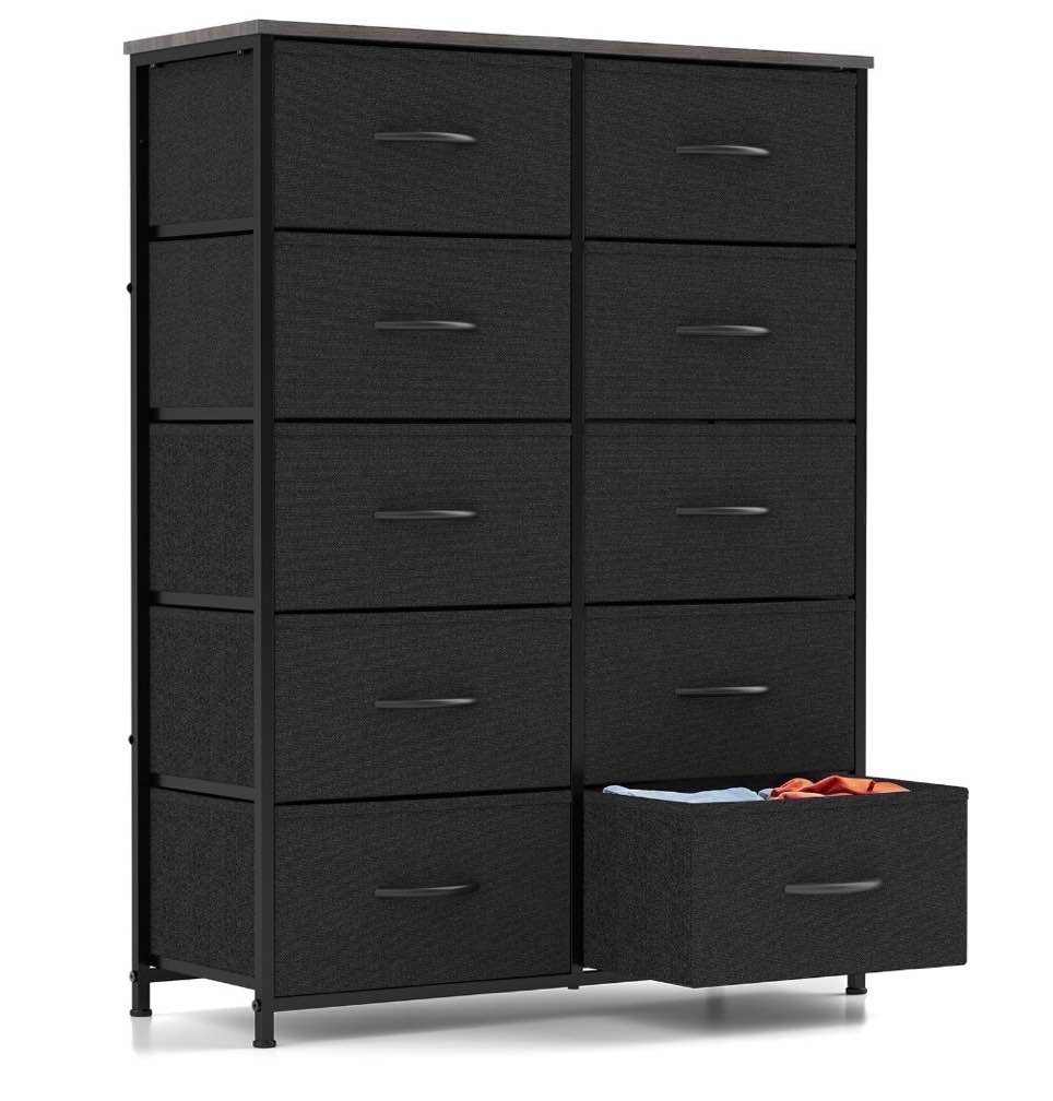 concetta 10-drawer fabric dresser storage chest for bedroom, closet, entryway, storage furniture for adults, black