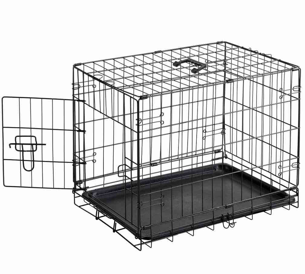 edx medium dog crate, 30" single door folding metal wire dog cage with plastic leak-proof pan tray