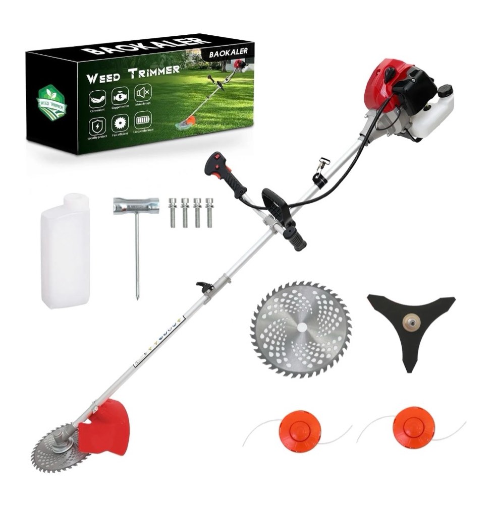 baokaler 52cc gasoline grass string trimmer  2-stroke gas powered weed eater  weed wacker with 4 detachable heads