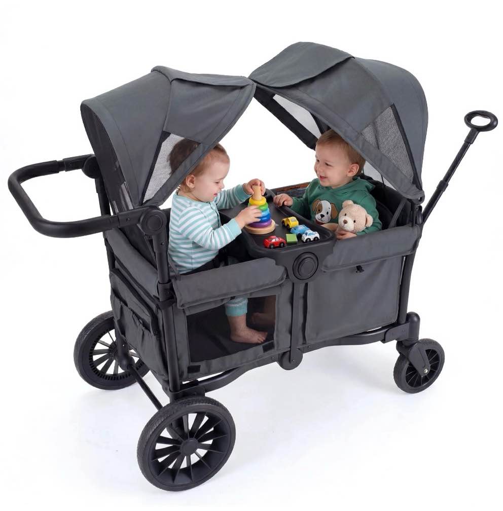 sacvon baby stroller wagon for 2 kids with breathable canopy,parent organizer,removable seat,2 cup holders,gray