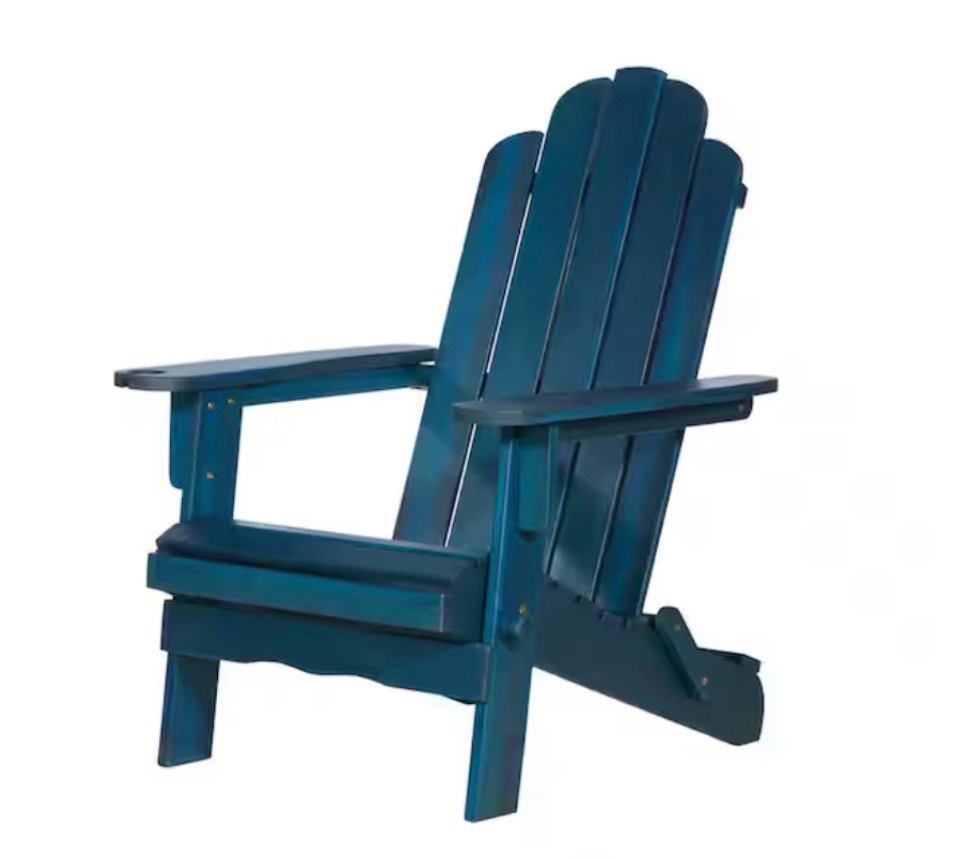 walker edison outdoor wood patio adirondack chair & wine glass holder-navy blue