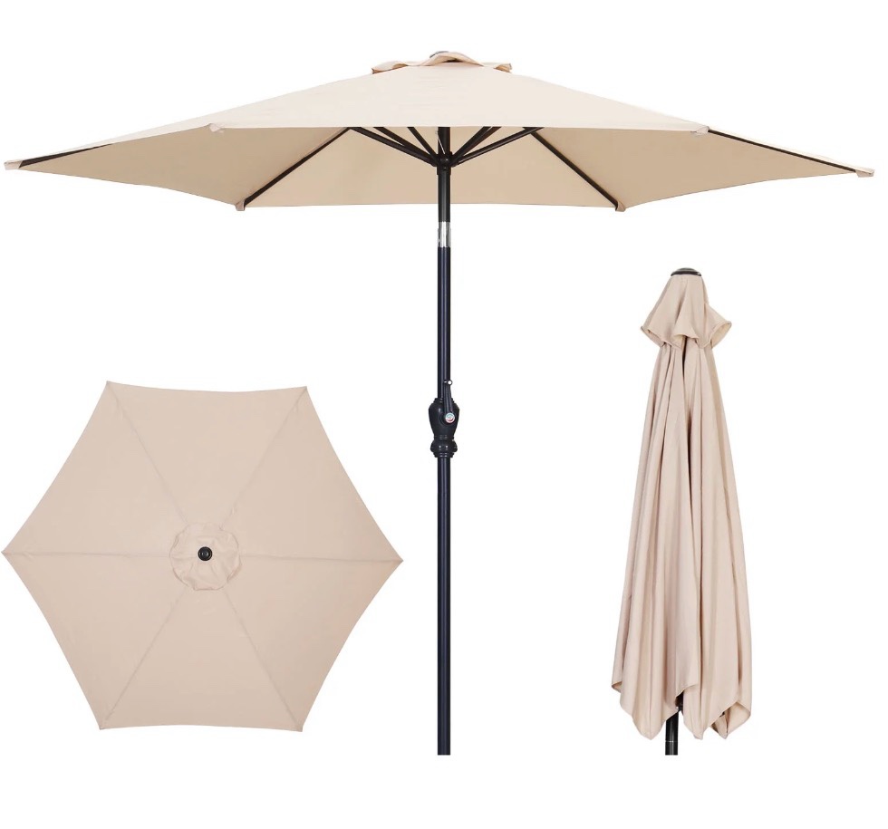 Ainfox 7.5ft Beige Outdoor Market Patio Umbrella with Push Button Tilt and Crank Waterproof UV Protection