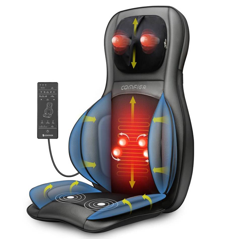 Comfier Shiatsu Neck Back Massager 2D/3D Kneading Massage Chair Pad Heating Compression Seat Cushion Massagers Ideal Gifts - Black