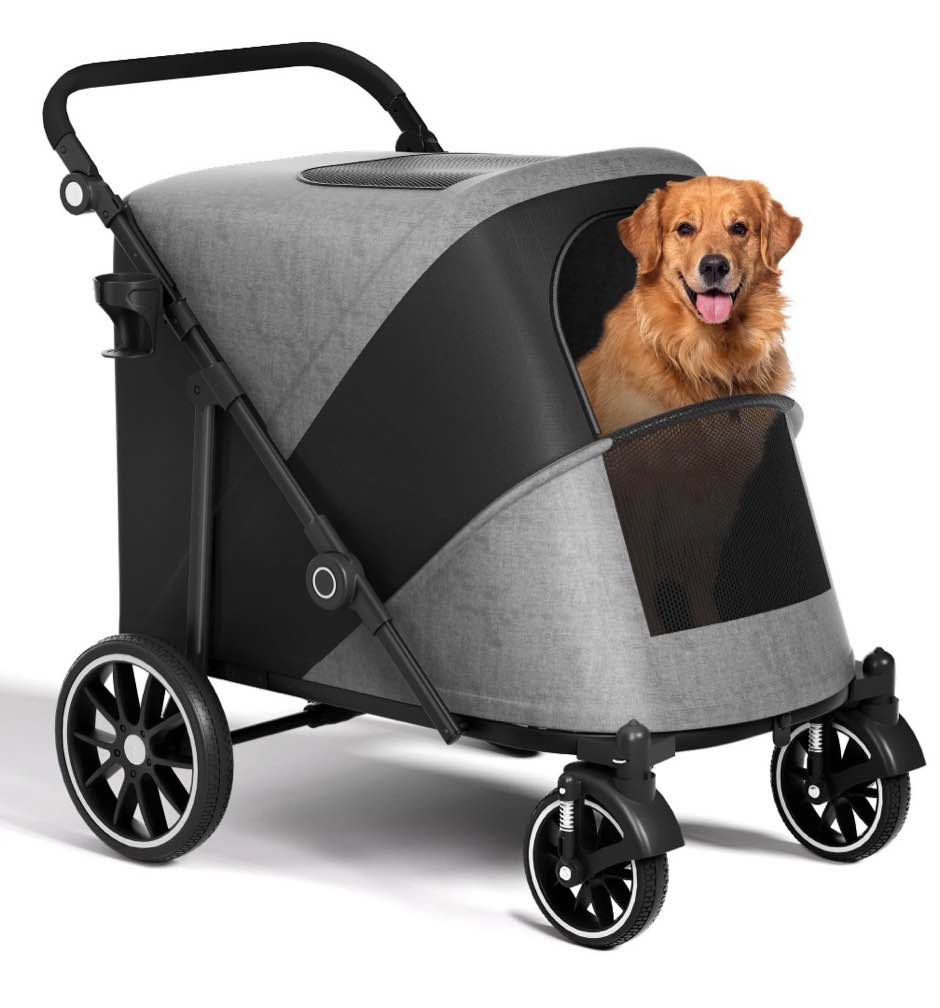 Zoolike XL Dog Stroller, Dual Access 4 Wheel Extra Large Pet Cage Foldable Travel Jogging Carriage Stroller for 2 Dogs,Max 200 Lbsi