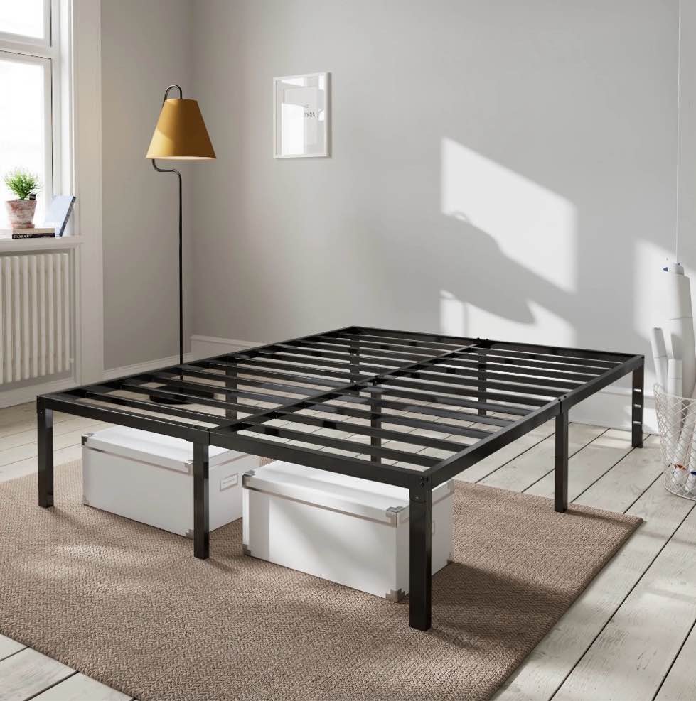 Amolife Heavy Duty Queen Size 14'' Metal Platform Bed Frame with Ample Under-bed Storage Space, Black