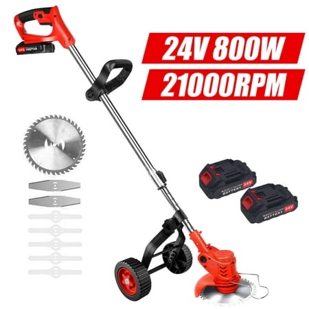 KingFurt 800W Electric Lawn Mower with Upgraded Wheels Lithium Battery and Multiple Blades - Efficient and Environmentally Friendly Weed Wacker