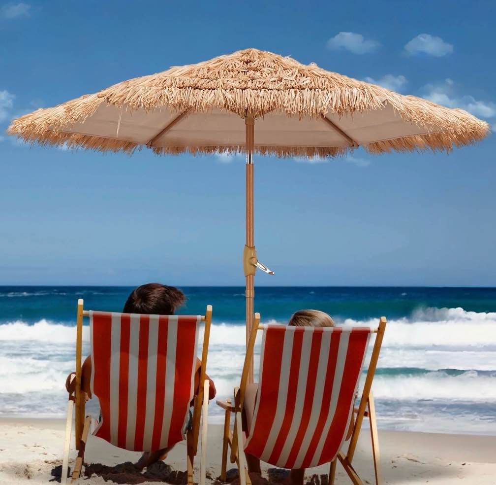 Autlaycil 7.5 ft Hula Thatched Tiki Patio Beach Umbrell Patio Umbrella Outdoor Beach Yellow