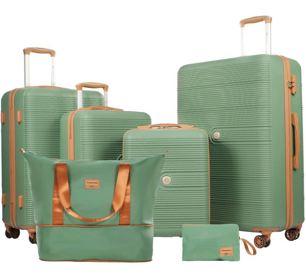 Travelhouse 6 Piece Hardshell Luggage Set Lightweight Suitcase with TSA Lock and Spinner Wheels and Duffle Bag,Green