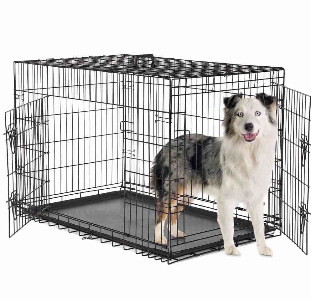 CONCETTA 42 inch Double-Door Folding Dog Crate, Portable Small Cage with Divider, Leak-Proof Tray