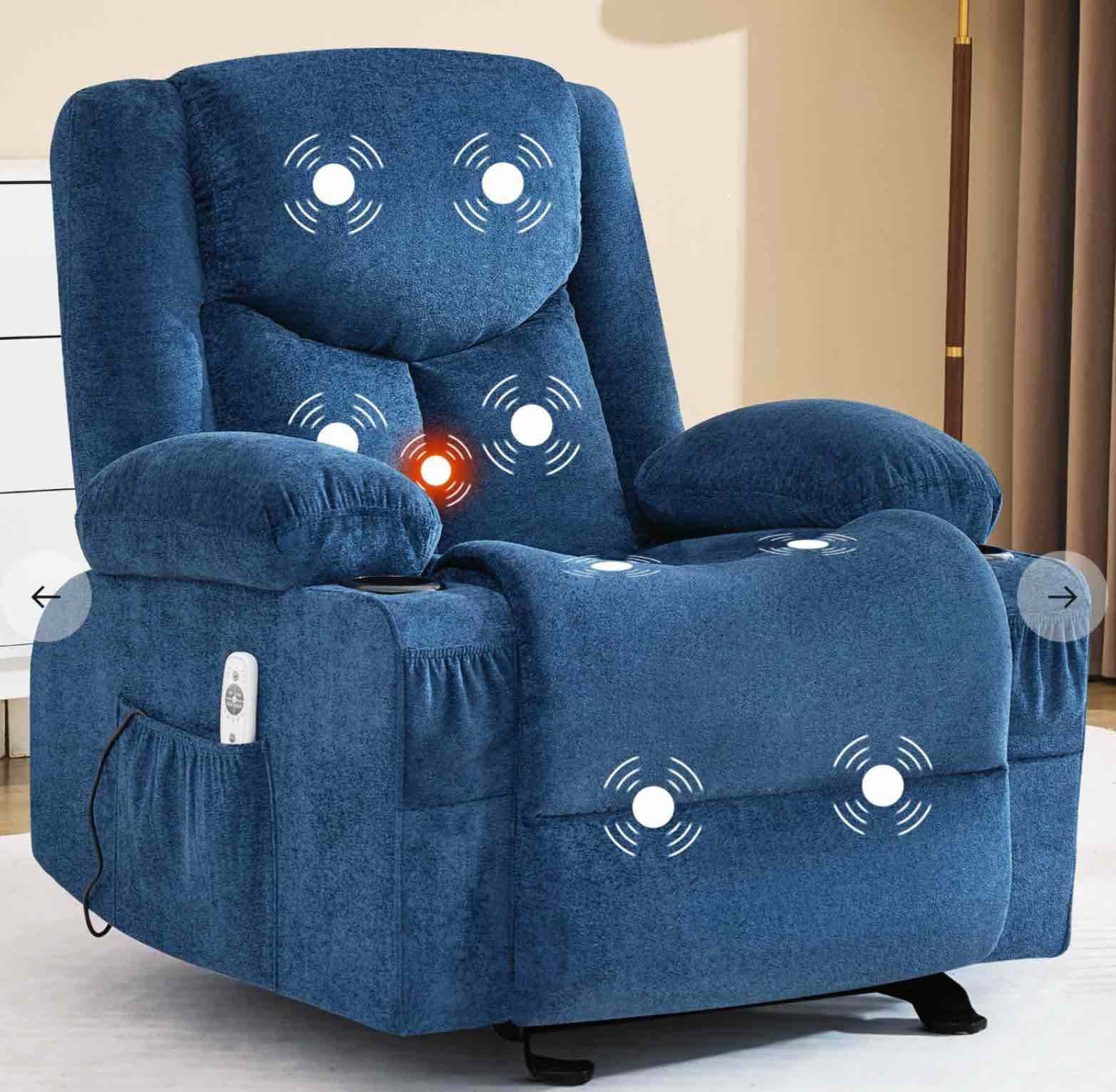 JONPONY Manual Recliner Chair with Heat Therapy and Massage Function, Heavy Duty Reclining Mechanism Massage Chair, Elderly Single Rocker Sofa with Cup Holders for Bedroom Home