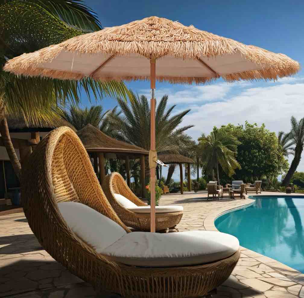 Autlaycil 7.5 ft Hula Thatched Tiki Patio Beach Umbrell Patio Umbrella  Outdoor  Beach Yellow
