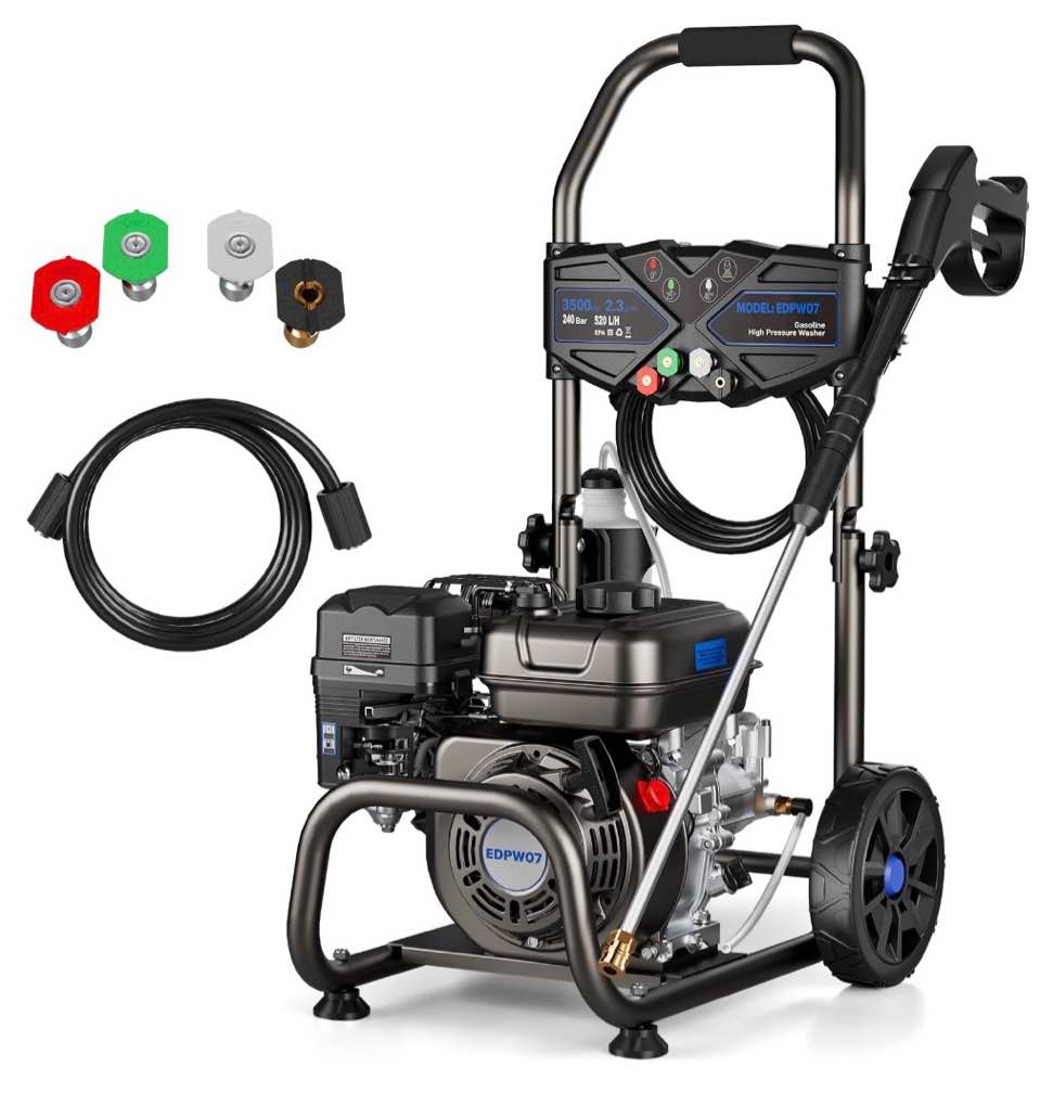 Efurden 3500PSI 2.3GPM Gas Pressure Washer with 209CC 7HP Engine, 4 Quick Connect Nozzles, 25FT Pressure Hose & Soap Tank
