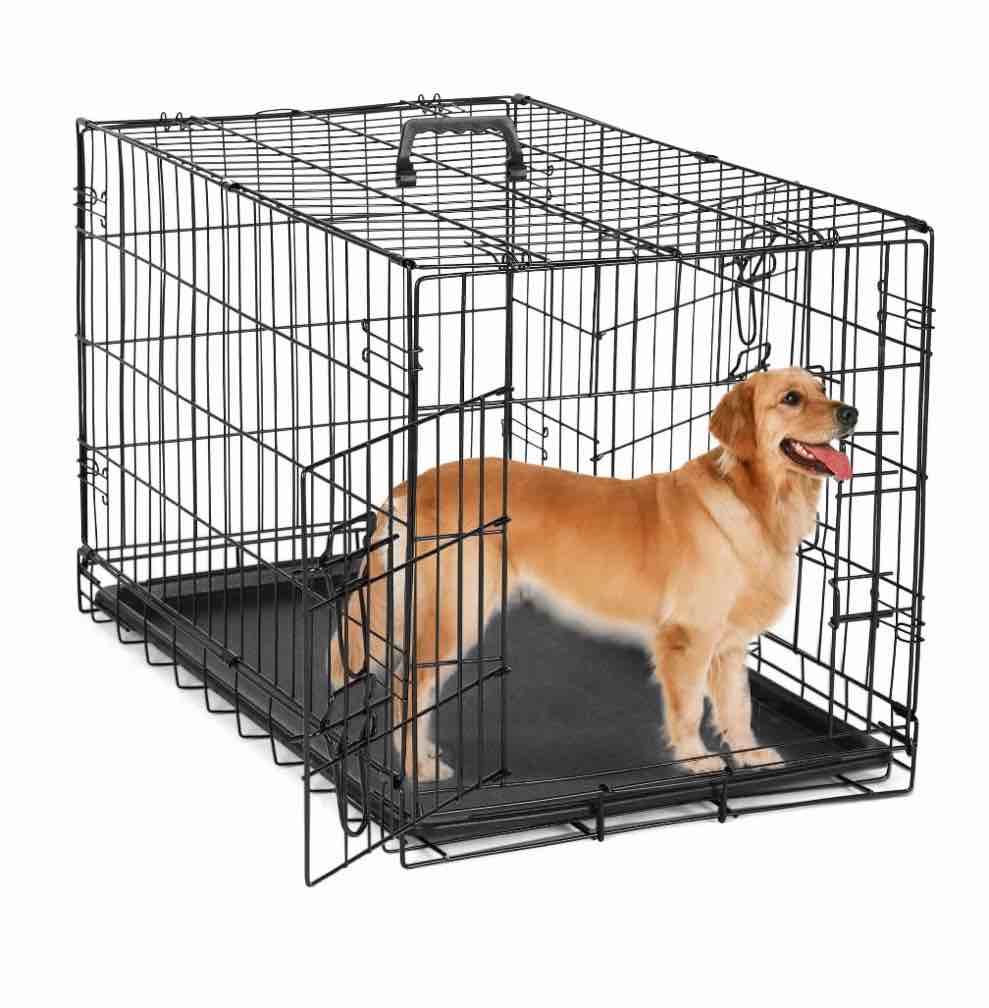 edx large dog crate with divider panel 42 double door folding metal wire dog cage with plastic leak-proof pan tray