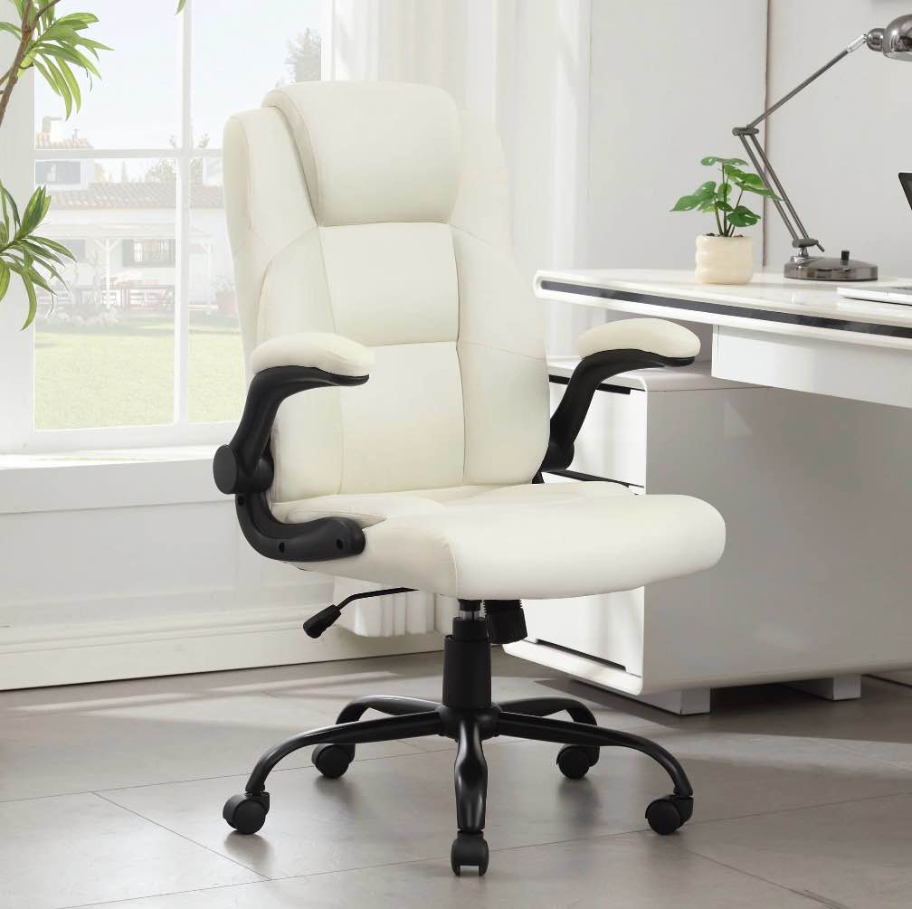 jonpony leather office chair, big and tall office chair 400lbs wide seat ergonomic computer desk chair high back executive leather chair adjustable task chair lumbar back with 1-year warranty, white