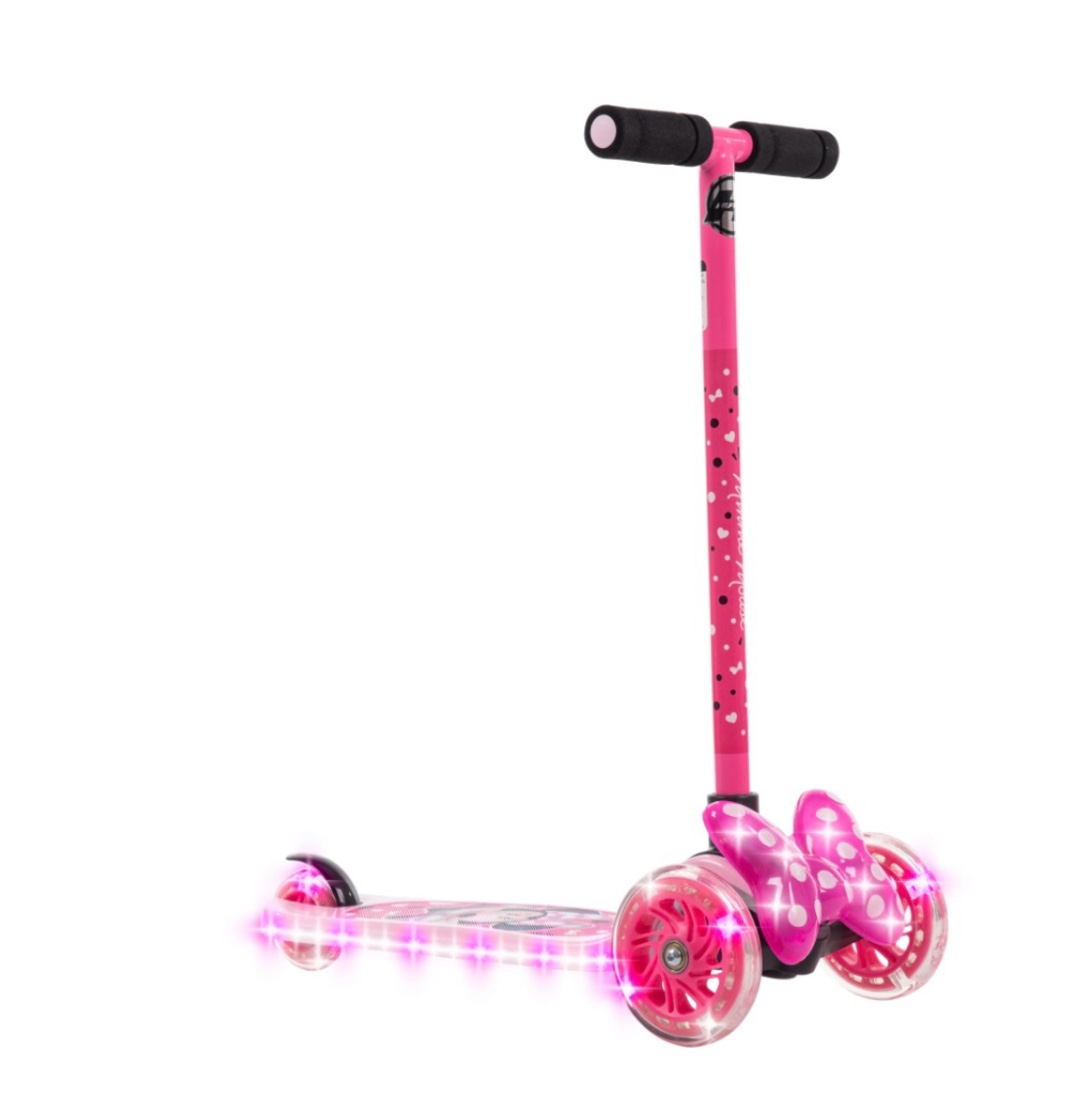 huffy disney minnie mouse light-up toddler scooter  3-wheel design  ages 3+  pink