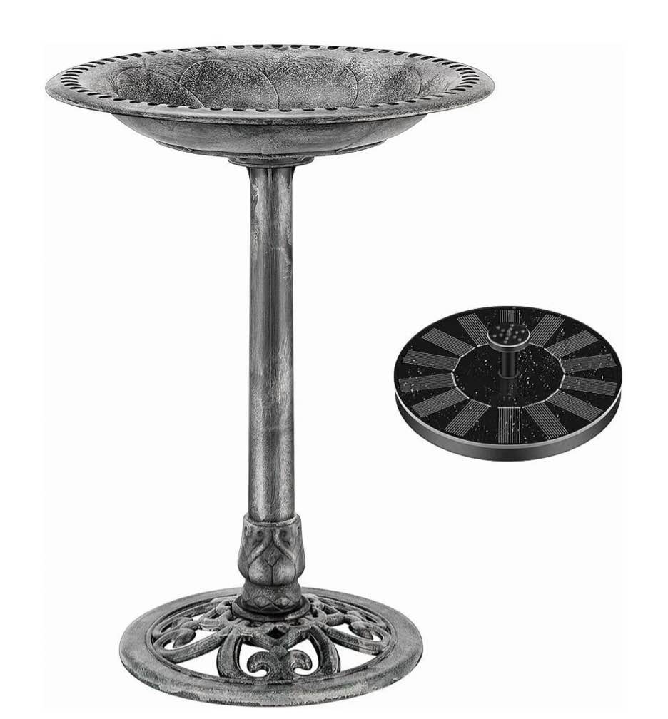 specstar bird bath polyresin antique outdoor gray garden birdbath and solar powered round pond fountain combo set
