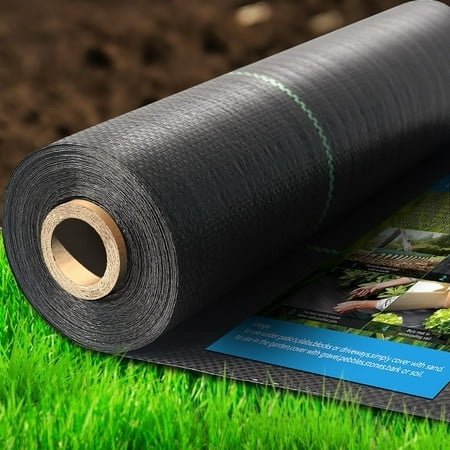 bshapplus® 4x100ft weed barrier fabric 3.2oz landscape fabric heavy duty geotextile fabric with 20 u-shaped securing pegs woven ground cover for comm