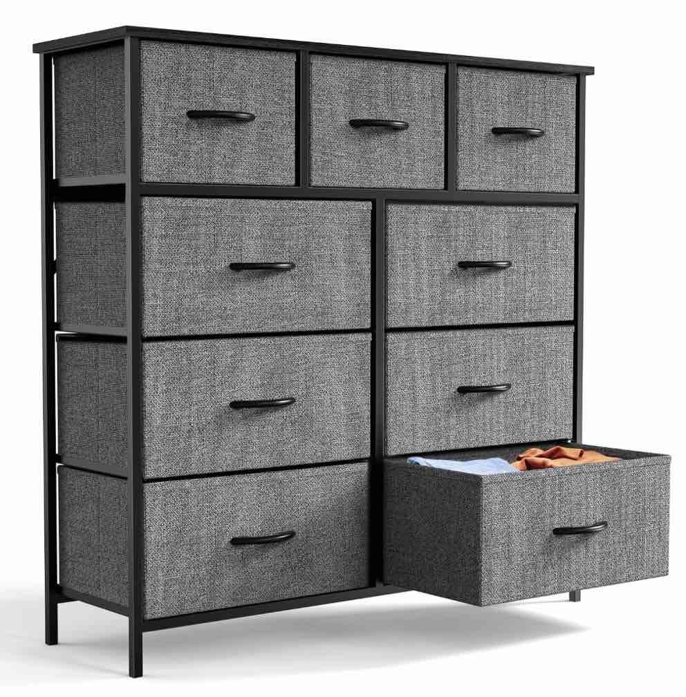 edx fabric dresser for bedroom 9 drawer, grey