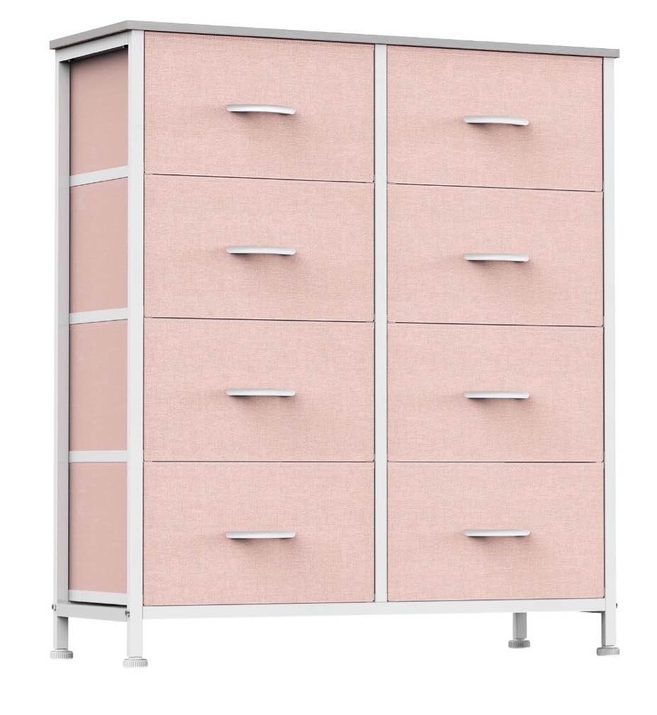 edx 8 drawers fabric dresser for bedroom, drawer organizer storage cabinet for closet, clothes, tv stand, pink