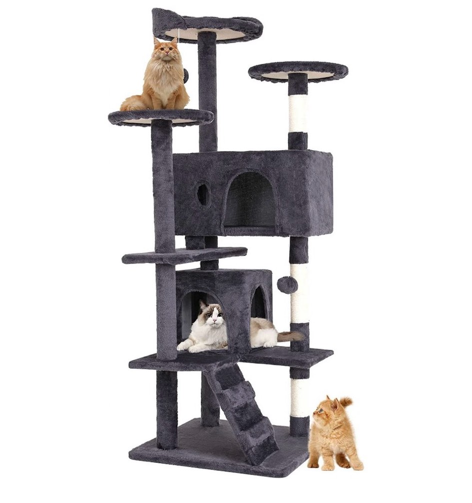 bestpet 54in cat tree tower scratch posts condo toys dark gray perfect for active cats