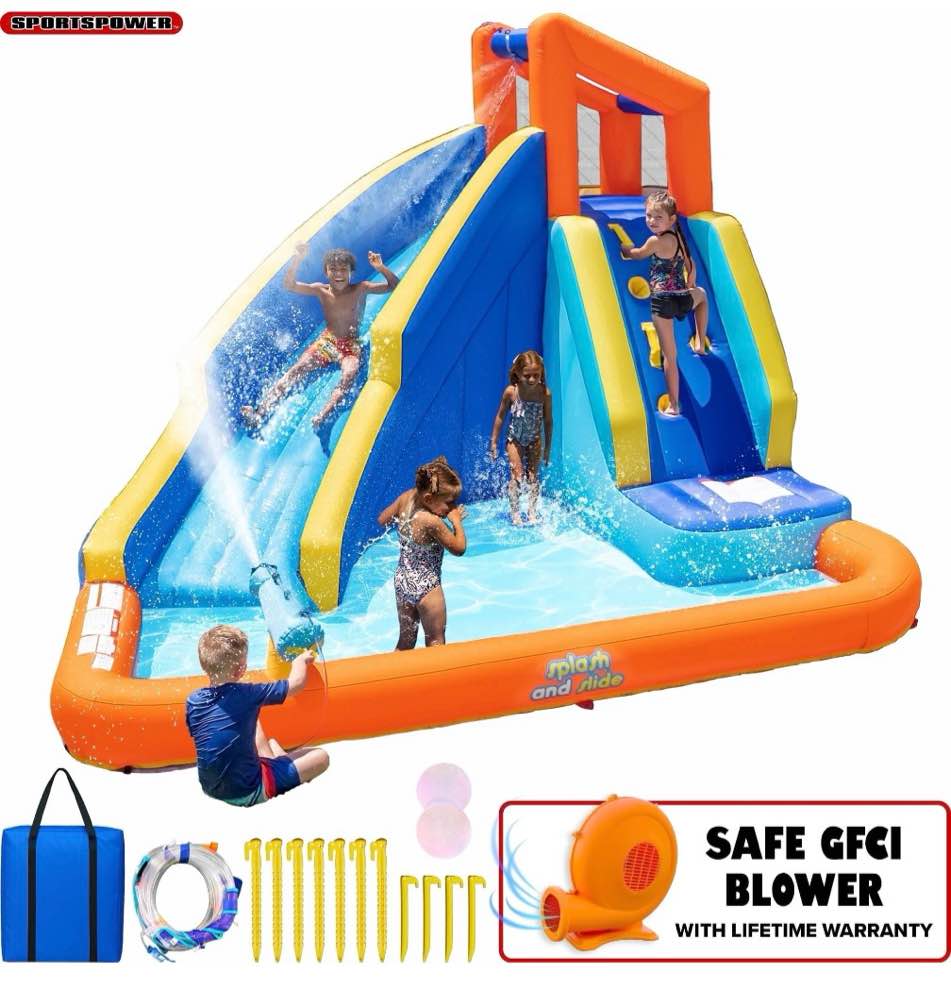 sportspower big wave ii inflatable water slide with lifetime warranty on heavy duty blower