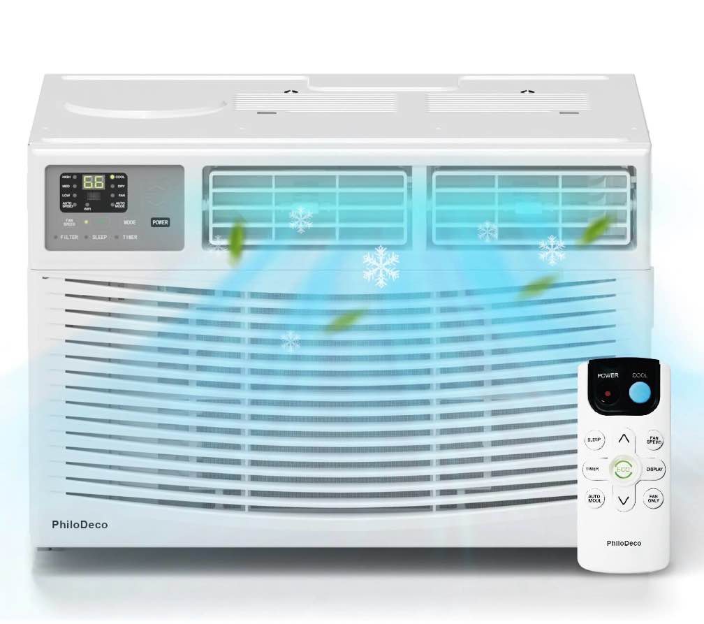 philodeco 12000 btu window air conditioner 550 sq ft. intelligent ac units led display screen operates quietly energy-saving. timer • sleep and eco.with remote control dehumidifier