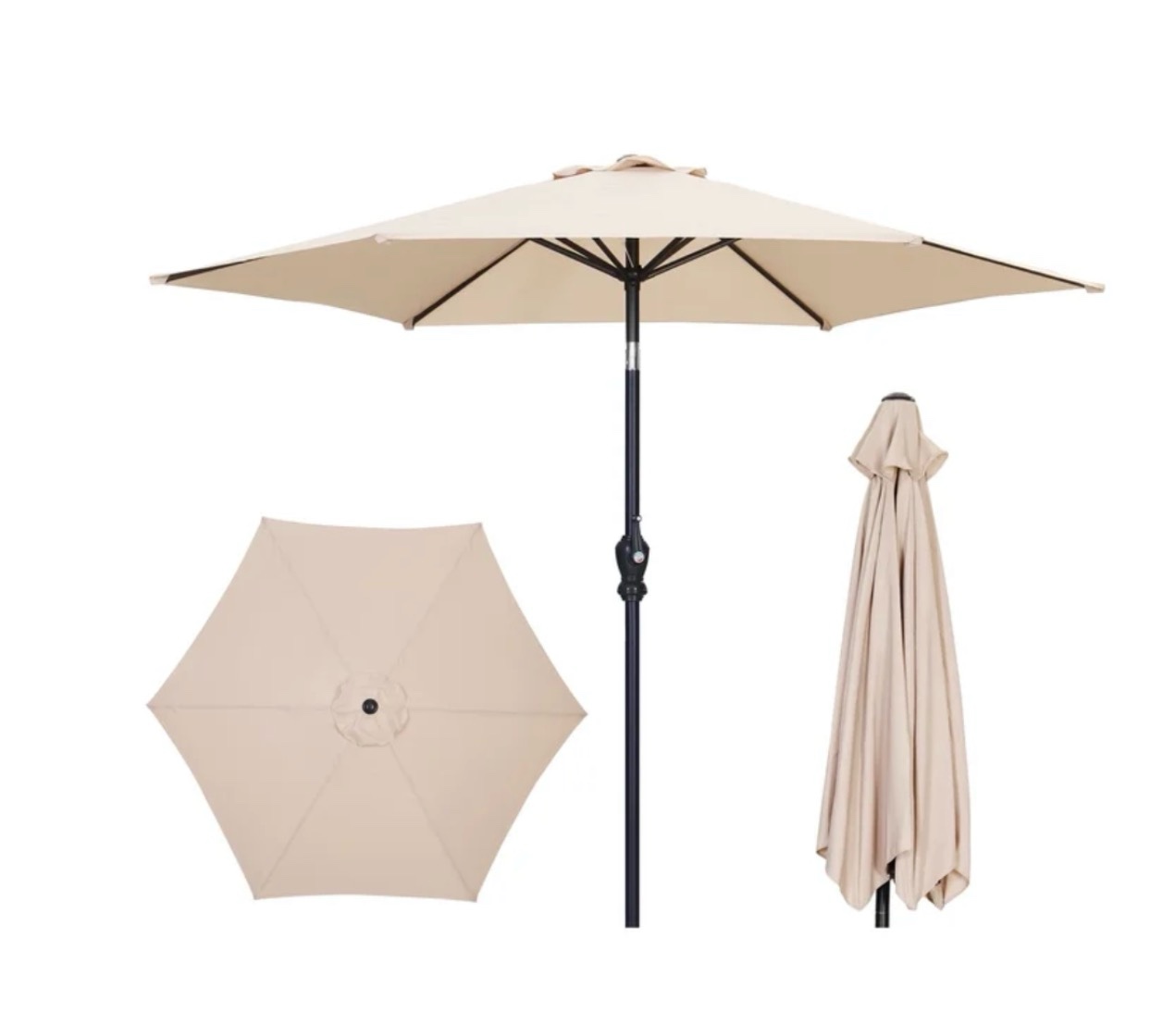 ainfox 7.5ft beige outdoor market patio umbrella with push button tilt and crank waterproof uv protection