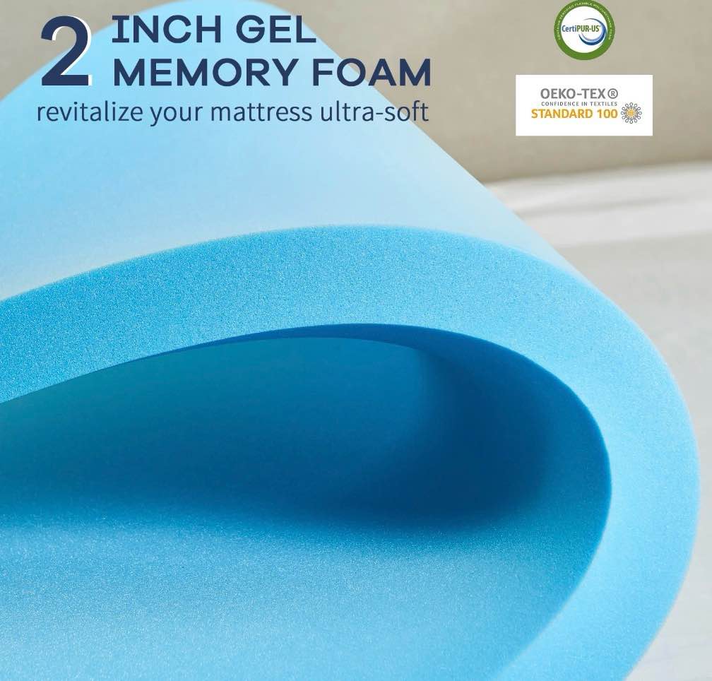 teler dual layer 4 inch memory foam mattress topper queen size, 2 inch cooling gel memory foam plus 2 inch pillow 