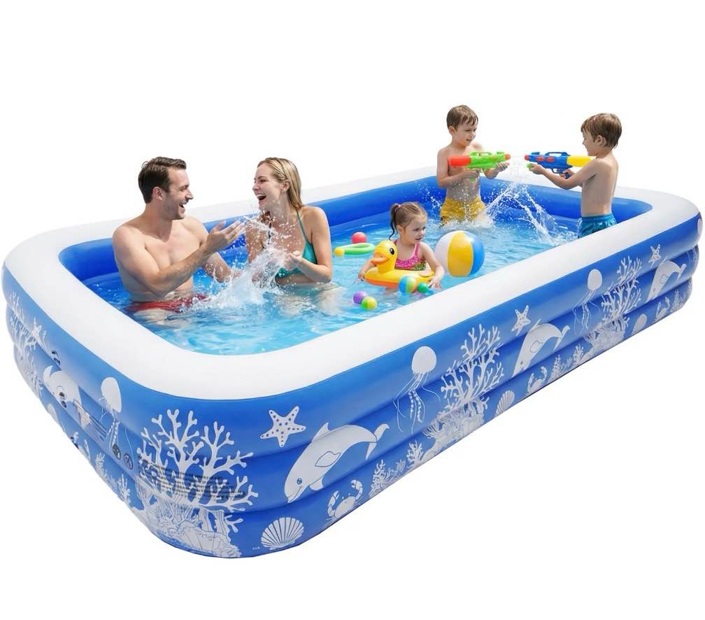 inflatable pool, 120" x 67" x 22" family swimming pool, oversized thickened kiddie pool for outdoor, garden, backyard, blue