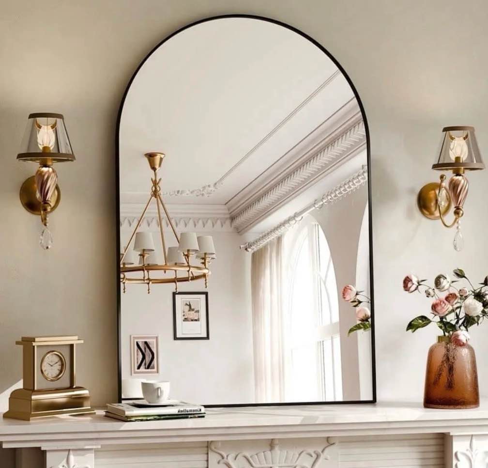 yvanla 38 x26 arched bathroom mirror wall mounted mirror with aluminum alloy frame black