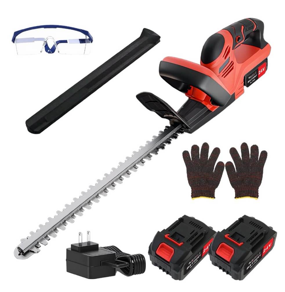 22 cordless electric hedge trimmer with 2 battery for cutting and rrimming bushes and shrubs