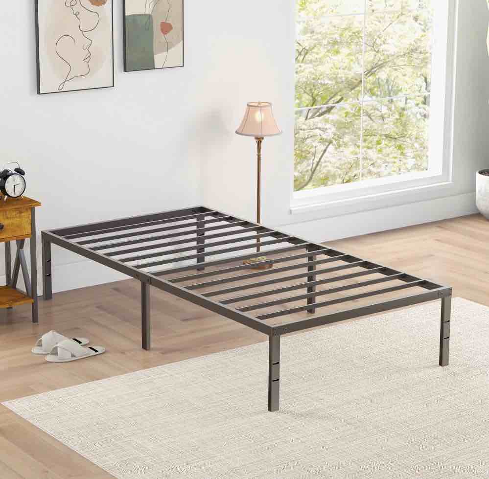 edx heavy duty metal twin bed frame with under bed storage - 14 inches high, sturdy steel slat support, no box spring required, platform bed frame