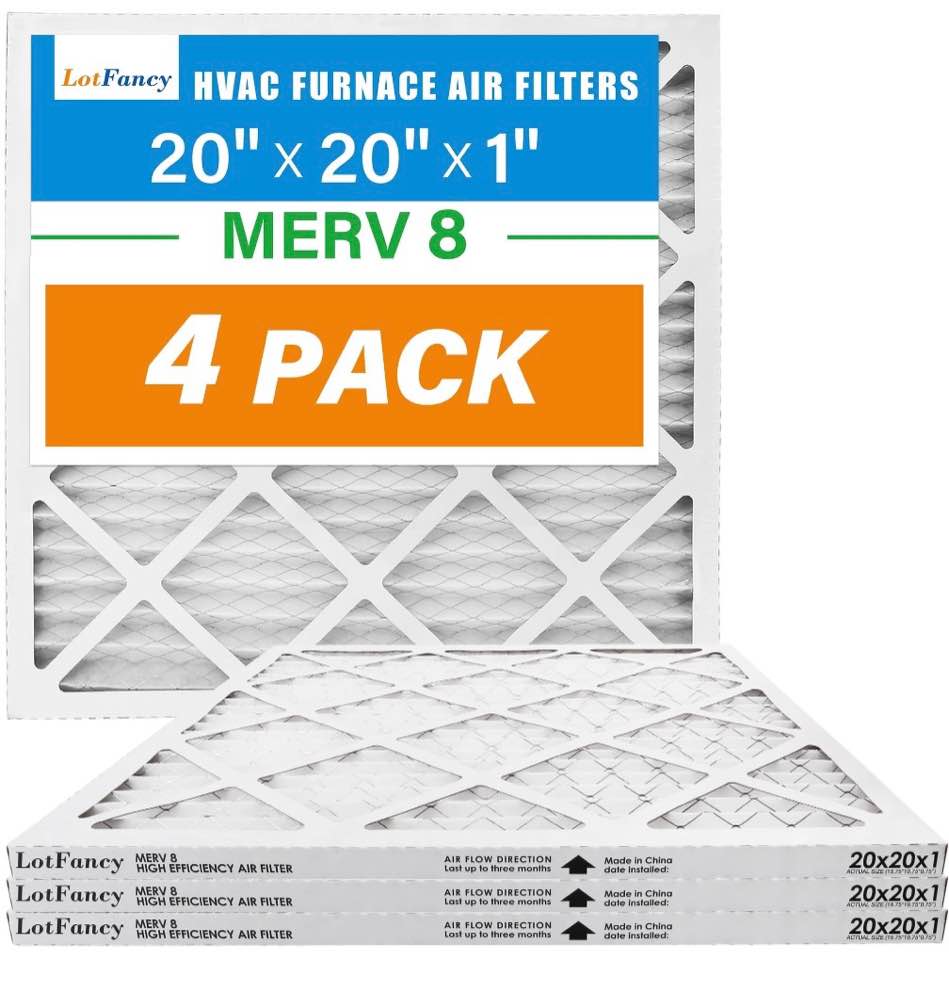 lotfancy 20x20x1 air filters, merv 8 pleated hvac ac furnace filters, 4 packs