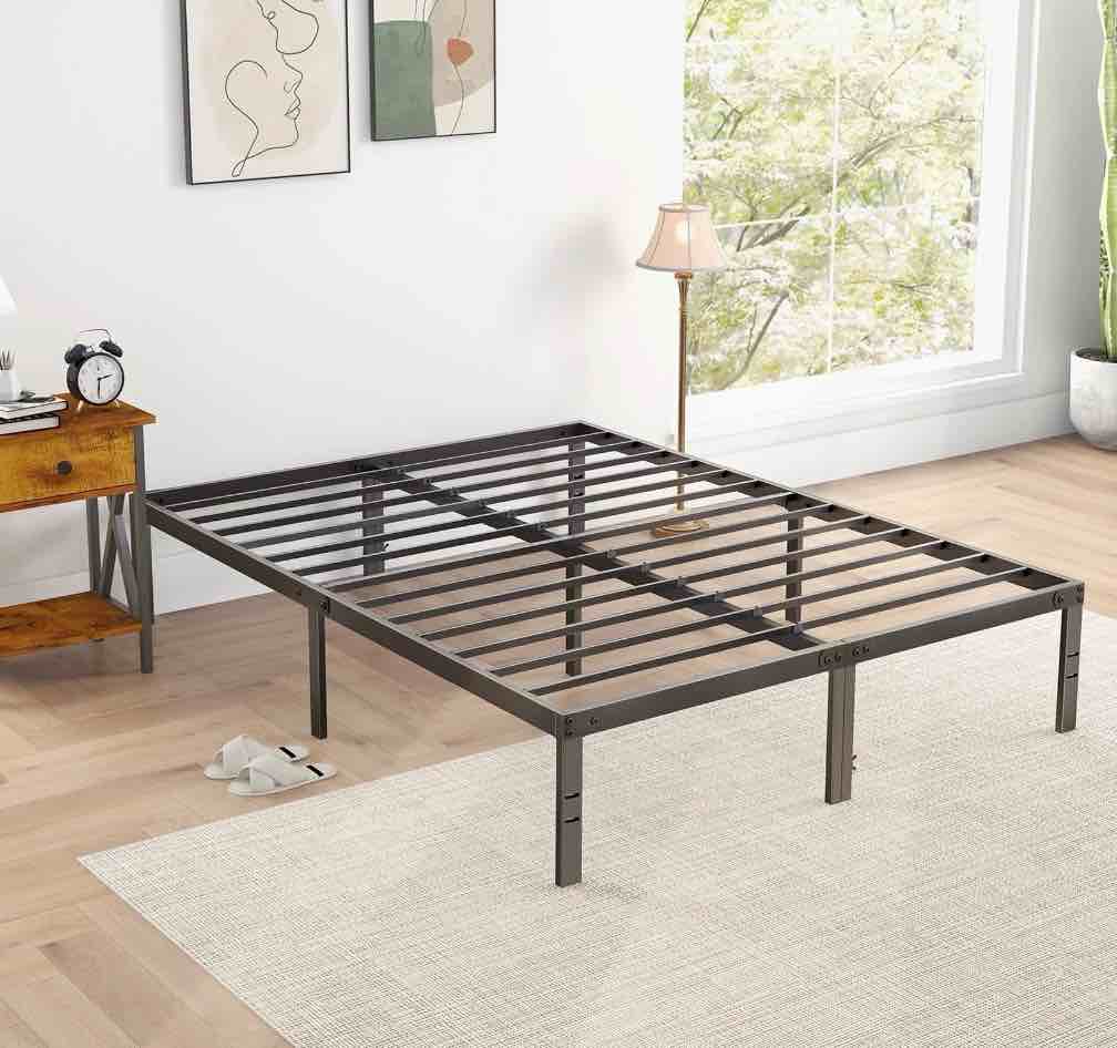 edx queen platform bed frame with ample storage space, sturdy steel slat support, heavy-duty construction, 14-inch height, no box spring required