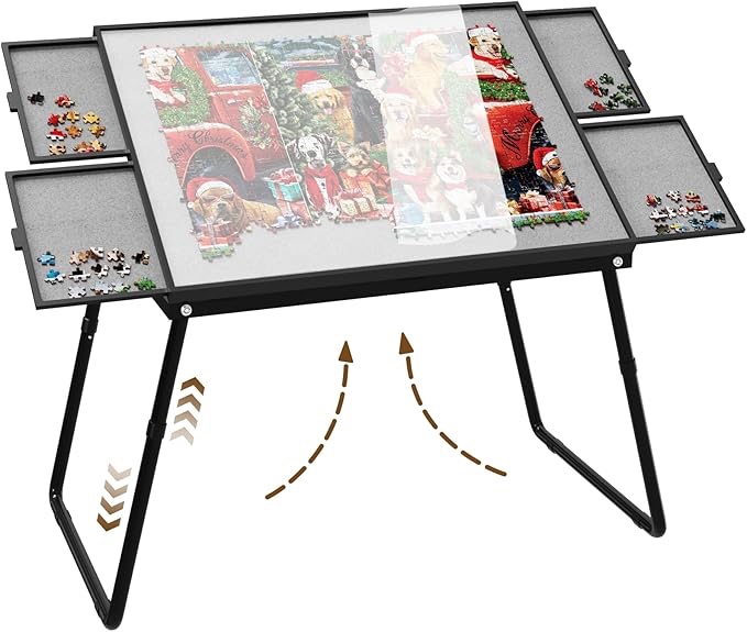 1500 pieces jigsaw puzzle table foldable puzzle board for adultswith 4 drawers adjustable height with legs & cover gift for mom
