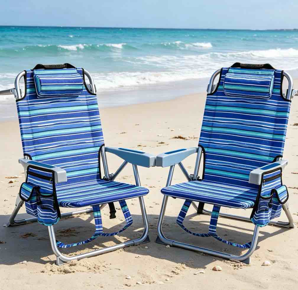 gvdv backpack beach chair set of 2, portable folding beach chair with cup holder and towel bars, 4-position adjustable reclining chair for beach, camp, outdoor