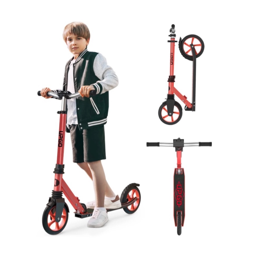 upgo kick scooter for ages 6+, kids, teens & adults, 240 lb max load, foldable, 8-inch wheels,red ?31.5 x 14.5 x 6 inches