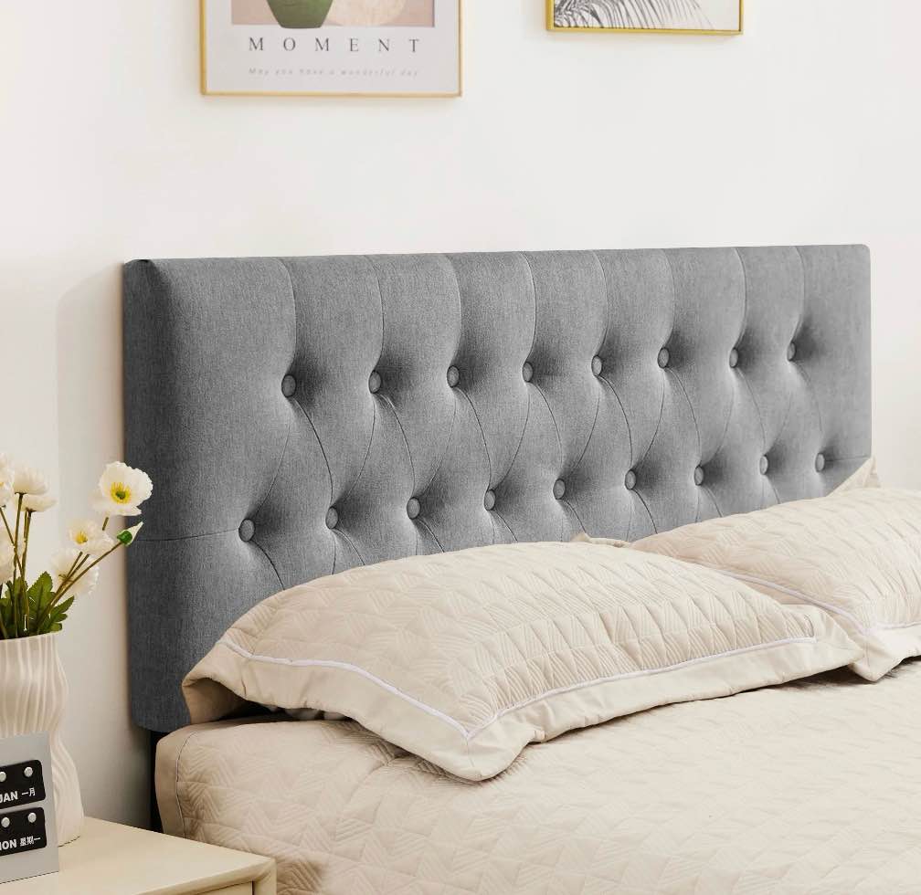 jonpony tufted upholstered headboard twin size, solid wood head board with  adjustable height  headboard from 37" to 51",bed frame adapters,gray,headboard only