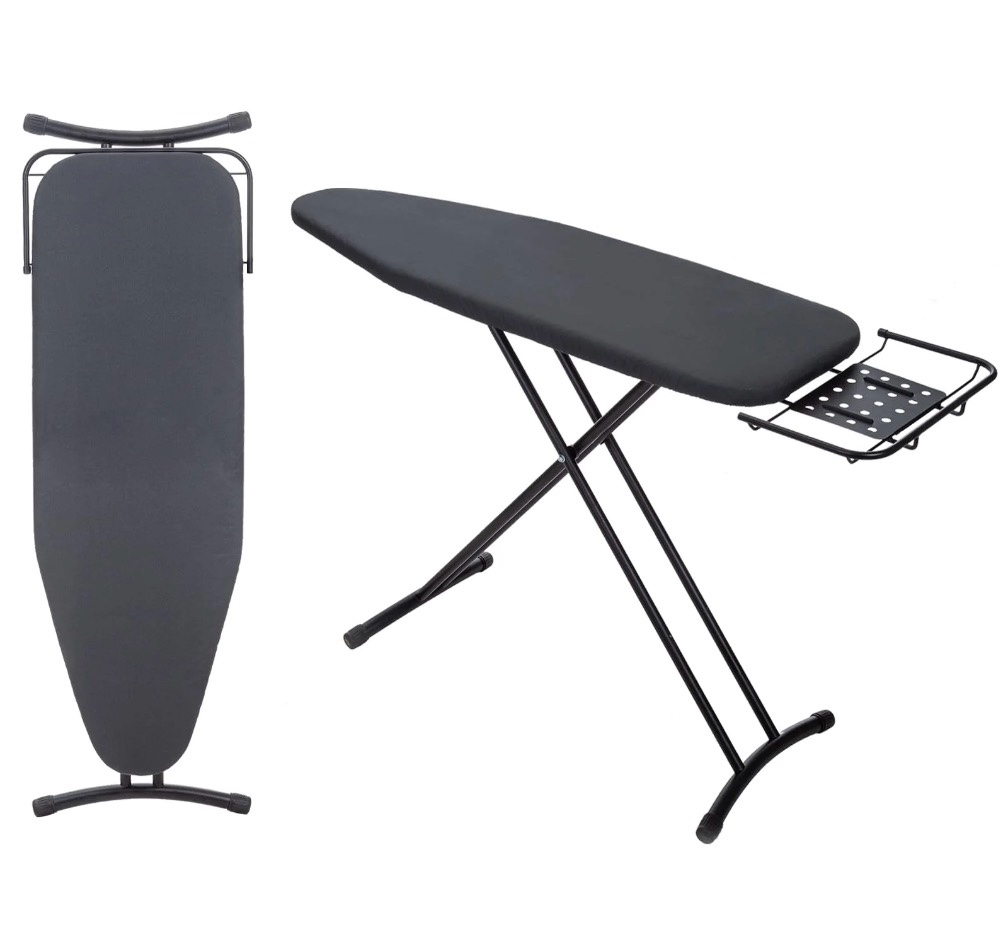 ironing board 48" x 15" with retractable iron rest, rainhol heavy duty full size iron board, sturdy wide frame with thick padding cover, height-adjustable, black
