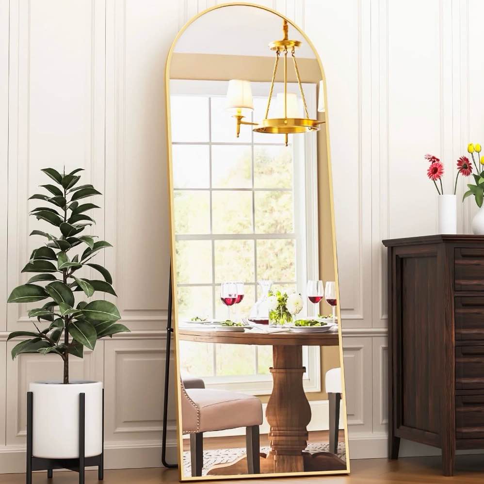 antok arched full length floor mirror 64 x21.1 full body mirror with stand for bedroom living room cloakroom gold
