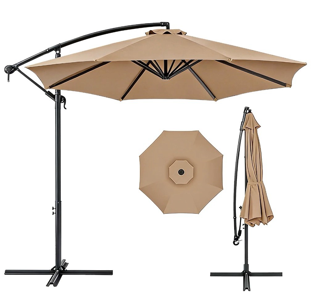wlljoy 10 ft offset patio umbrella with base included ,all-weather uv protection cantilever umbrella suitable for garden, backyard and beach, khaki