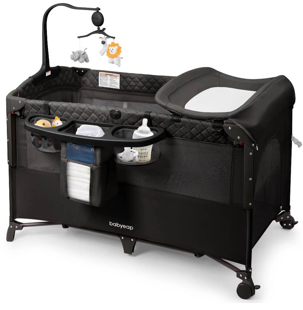 babyeap 5-in-1 baby bassinet with playard mode & changing table,bedside sleeper for newborns and infants,black