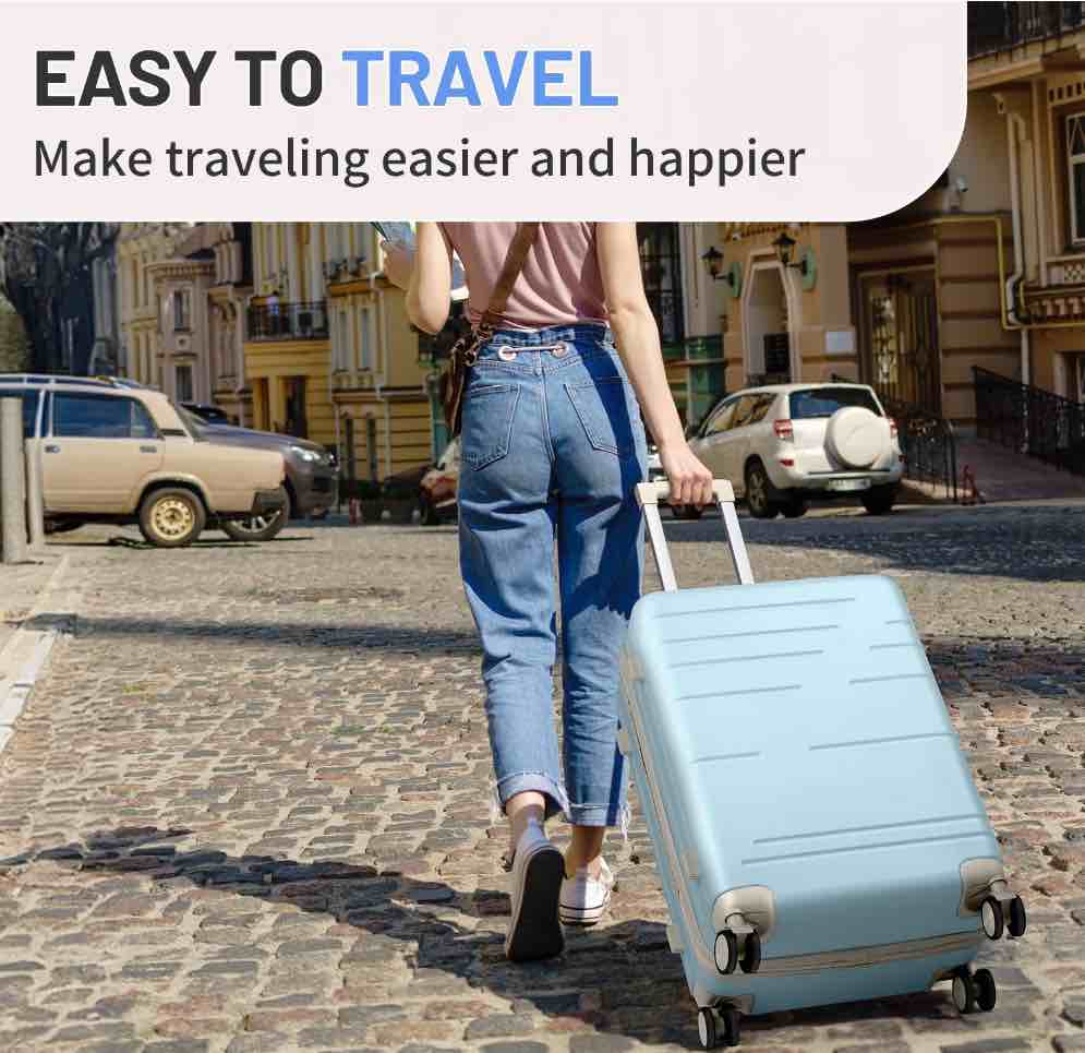 zimtown 1 piece luggage carry on suitcase hardside lightweight spinner with tsa lock, blue